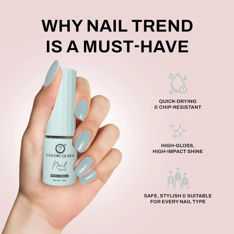 Colors Queen Nail Trend Glossy Nail Polish | Chip Resisting & Quick Drying Nail Paint with High Shine | 7 Toxin Free Formula | Vegan & Cruelty Free | Long Lasting & Vibrant Nail Paint for Women (Open Sky, 13ml) thumbnail 4